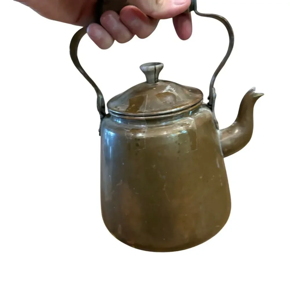 Vintage ODI Portugal Copper Tea Pot Kettle With Wooden Wood Handle & Lid Knob